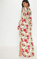 Thumbnail for your product : PrettyLittleThing Red Printed Satin Long Sleeve Kimono Maxi Dress