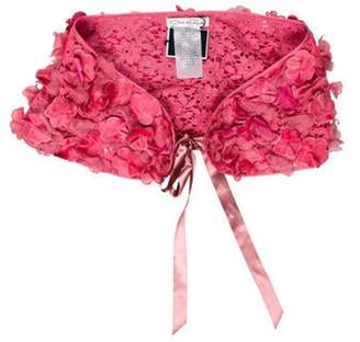 Oscar de la Renta Fur-Trimmed Lace Shawl w/ Tags Pink Fur-Trimmed Lace Shawl w/ Tags