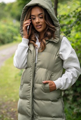 Pink Boutique Cute And Cosy Green Longline Hooded Gilet