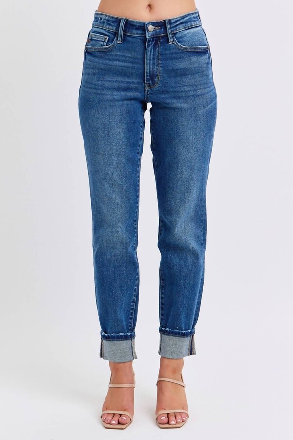 Judy Blue Mr Vintage Wash Boyfriend W/ Cuff In Blue