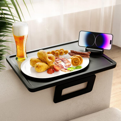 Inbox Zero 360° Rotating Couch Arm Tray Table With Phone Stand - Extra Large Multi-Functional Sofa Armrest Tray For Drinks Snacks Remote Control And Devices -