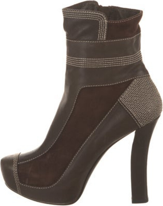Gianmarco Lorenzi Leather Ankle Boots Brown Suede Trim Square-Toes Platform Wrap-Around Straps & Exposed Zip Closure at Sides Unfortunately, due to restrictions, this item may not be eligible for shipping in all areas.