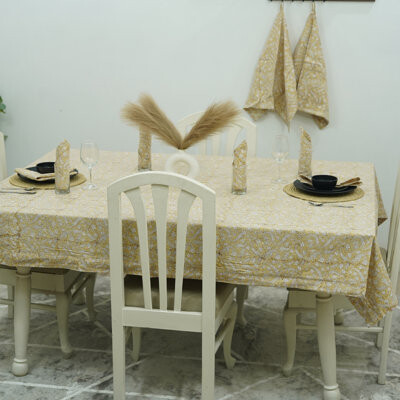 Red Barrel Studio Dining Delight: Decorative Block Print Cotton Tablecloth for Every Setting,Blackforest(4 Seater)