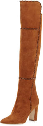 Manolo Blahnik Rubiohi Stitched Suede Knee Boot, Brown