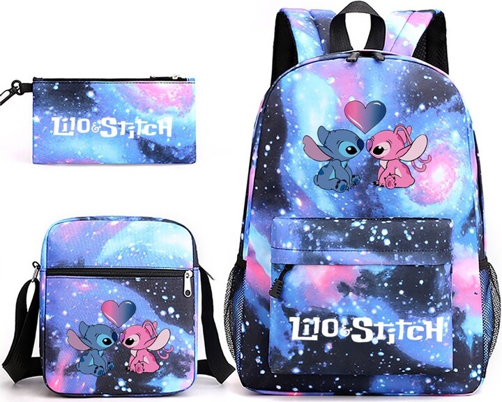 MINISO Disney Sports Backpack Lilo & Stitch Kids Backpack Cartoon Stitch Print Pencil Case Boy Girl Shoulder Bag Children School Bags