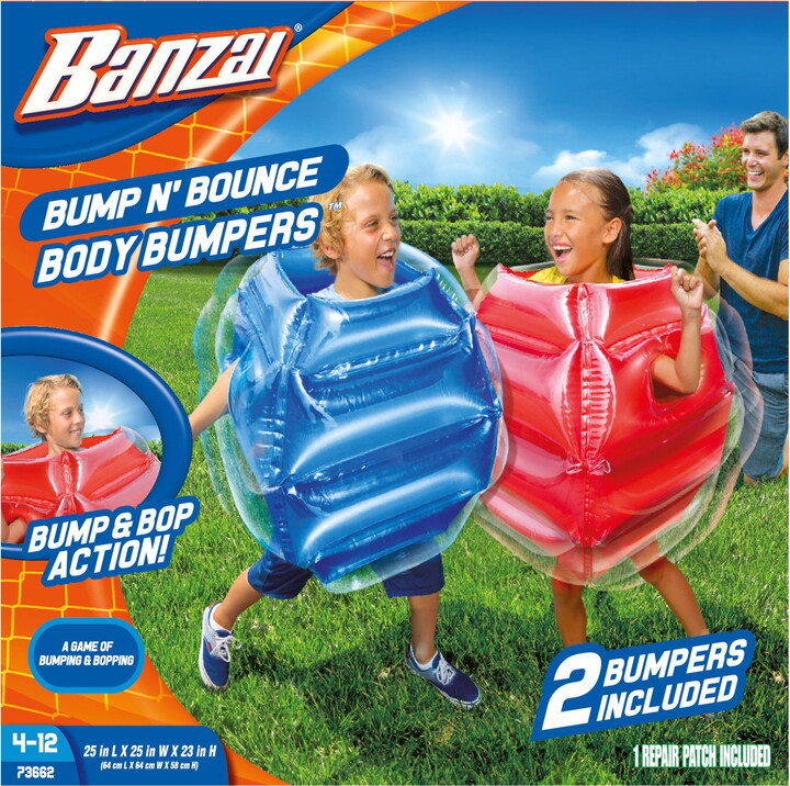 Banzai Bump N Bounce Plastic Body Bumpers in Red & Blue, 2 Bumpers, Kids Toy, 4+
