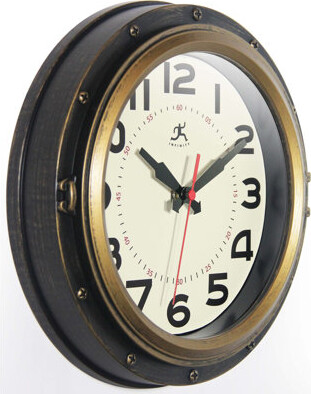 Infinity Instruments Modern Contemporary Round Plastic Wall Clock 10 Inches - Black and Bronze
