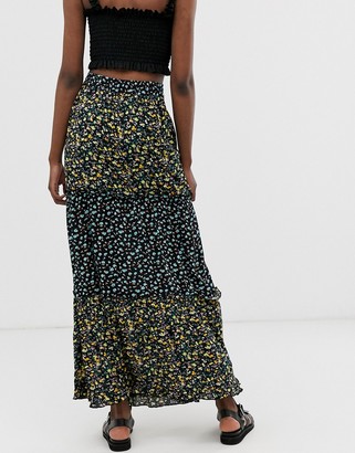 Only mix print floral maxi skirt