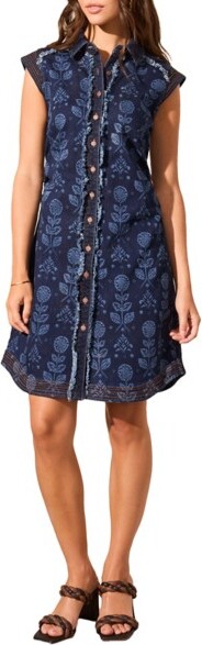 Women's Tribal Printed Denim Shirt Dress XLarge Deep Marine