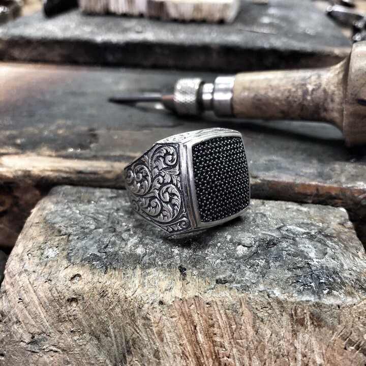 Etsy Handmade Black Zircon Silver Signet Ring For Men Square Stone Modern Ring Anniversary Gift Minimalist Memorial Jewelry