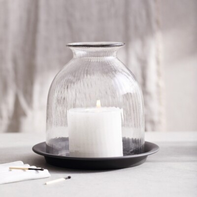 The White Company Ribbed Domed Glass Candle Holder with Tray – Medium,  Clear, One Size - ShopStyle