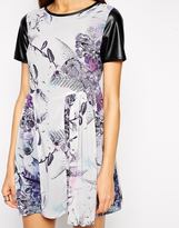 Thumbnail for your product : Lashes of London Trissie Printed Dress with Pu Sleeves