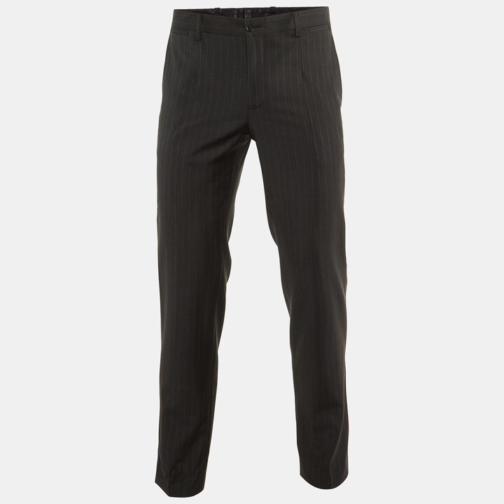 Dolce & Gabbana Charcoal Grey Pin Striped Wool Tailored Pants S
