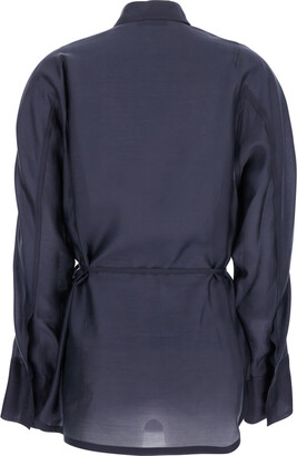 Low Classic Blue Shirt With Classic Collar And Belt Detail Low Classic Blue Shirt With Classic Collar And Belt Detail