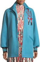 Thumbnail for your product : Valentino Snap-Front Oversized Felted Wool with Lipstick Wave Embroidery