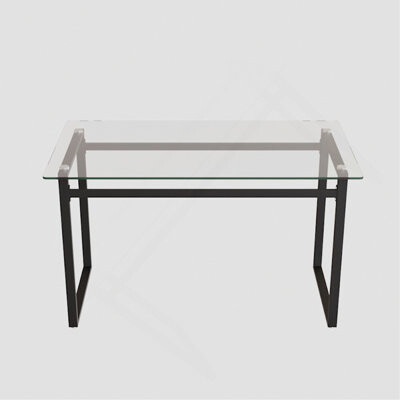 51" Modern Minimalist Rectangular Glass Dining Table For 4-6 With 0.31" Tempered Glass Tabletop And Black Chrome Metal Legs, Writing Table Desk, For K