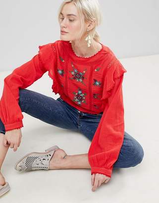 Free People The Amy Embroidered Smock Blouse