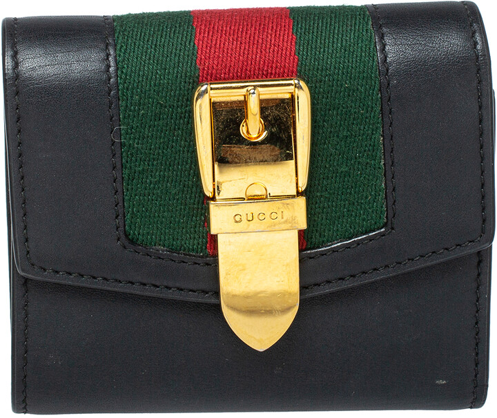Gucci Black Leather Sylvie Trifold Wallet ShopStyle
