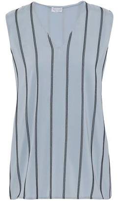 Brunello Cucinelli Bead-Embellished Striped Wool And Cashmere-Blend Top