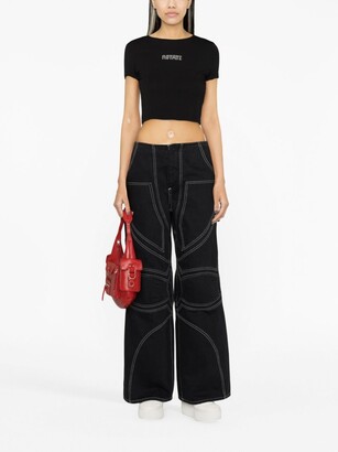 Rotate by Birger Christensen crystal-embellished cropped T-shirt