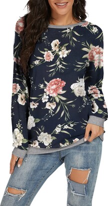 Womens Fashion 1/4 Zip Pullover Sweatshirt Floral Camouflage Printed Color Block Blouse T-Shirt Tops with Pocket 
