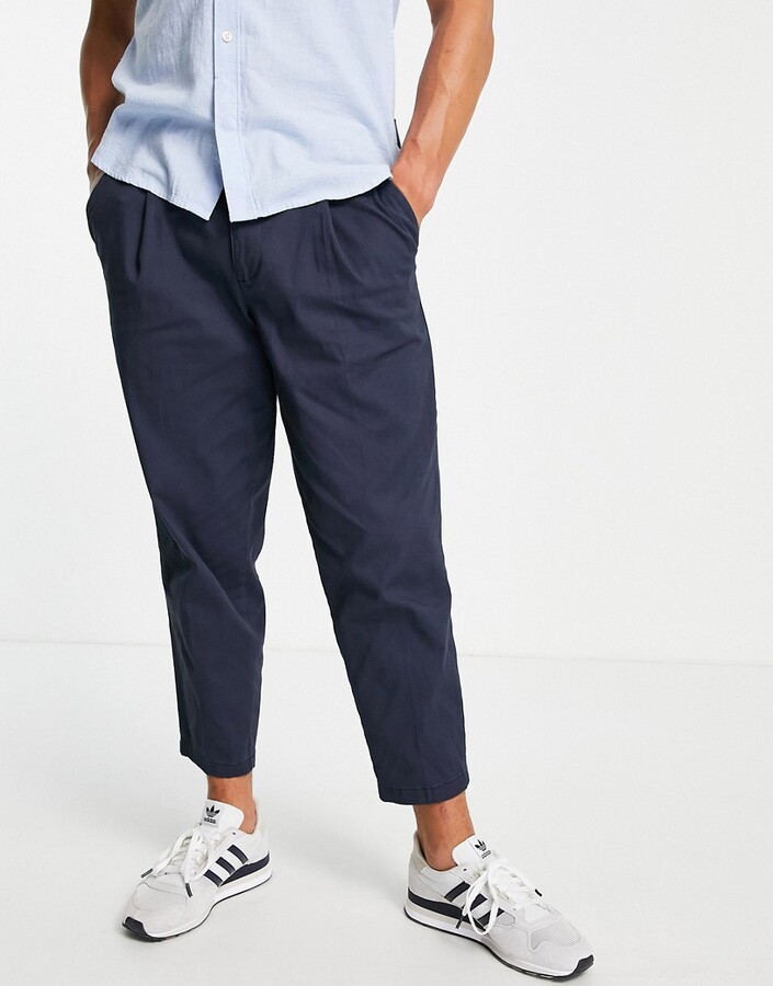 Jack and Jones Intelligence wide crop chinos in navy - ShopStyle