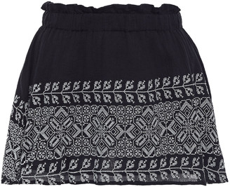 SUNDRESS Indiana Embroidered Crinkled Cotton-gauze Mini Skirt