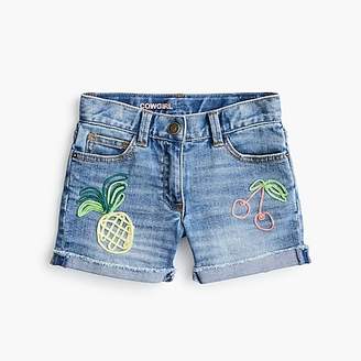 J.Crew Girls' denim short with embroidered fruits