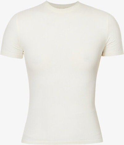 Adanola Womens Marshmallow White Round-Neck Slim-Fit Stretch-Cotton T-Shirt S