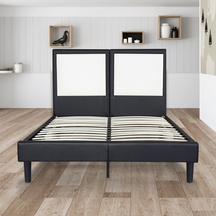 Diamond Faux Leather Headboard Style, Sleeplanner 14 Inch Solid Wood Platform Bed Frame Queen Size