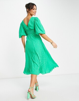 Emerald Midi Dress - Puff Sleeve Corset Dress - Skater Midi Dress