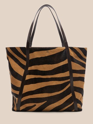 InterestPrint Turquoise Zebra Stripes Animal Print Fur Leather Tote Bag Large