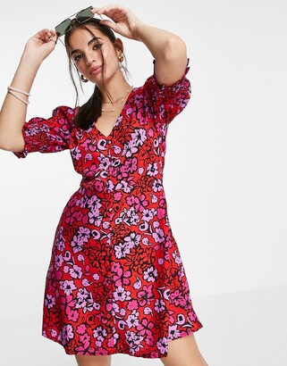Influence mini tea dress in red floral print