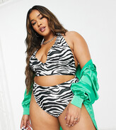 Thumbnail for your product : ASOS Curve ASOS DESIGN Curve mix and match halter plunge bikini top in zebra print