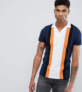 ASOS Design Tall Polo Shirt With Retro Vertical Panels And Revere Collar