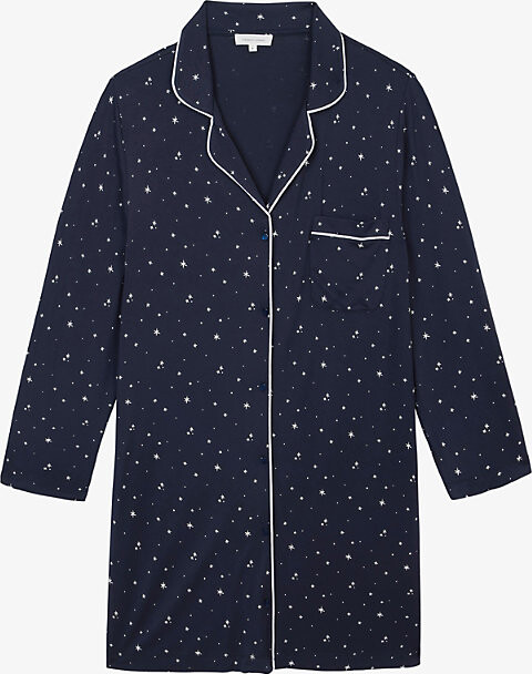 The White Company Womens Navy Star-Print Classic Jersey Nightshirt M