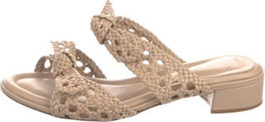 Alexandre Birman Leather Slides Neutrals Bow Accents Multistrap Designer