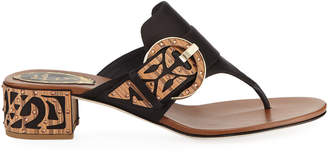 Rene Caovilla Satin Thong Sandal with Wooden Accents
