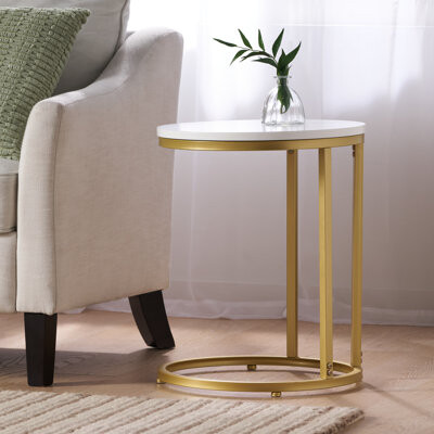 Everly Quinn Modern Glam C-Shaped End Table - Gold Iron Frame White Top & 18\
