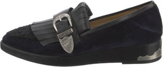Toga Pulla Velvet Loafers Black Semi-Pointed Toes Platform Straps & Buckle Closure At Uppers Includes Dust Bag