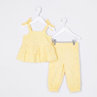 River Island Mini girls Yellow broderie cami top outfit