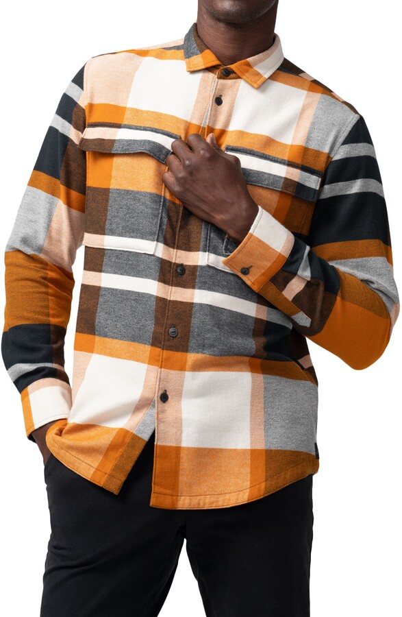 YUNY Men Cotton Classic Plaid Button Down Long-Sleeve Casual Shirt Orange XS 