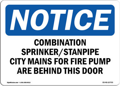 SignMission Combination Sprinkler Standpipe City Mains Sign