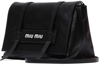 Miu Miu black logo embossed leather shoulder bag