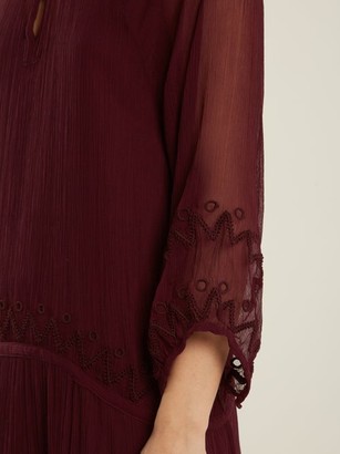 Jupe By Jackie Vesuvius Embroidered Silk-chiffon Dress - Burgundy Multi
