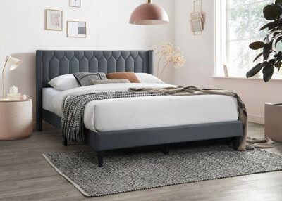 Rosdorf Park Modern Queen Size Bed Frame with Burlap Fabric and Unique Diamond Design, No Box Spring Needed, Sturdy Support