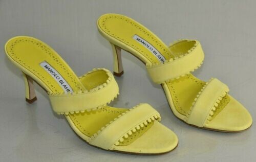 New manolo blahnik heels mules yellow slides suede shoes 38.5