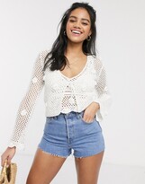 Thumbnail for your product : ASOS DESIGN two-piece hand crochet tie front cardigan