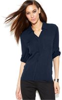 Thumbnail for your product : INC International Concepts Petite Button-Front Roll-Tab-Sleeve Shirt