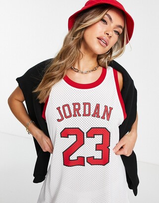 Jordan Heritage basketball singlet dress in white and red